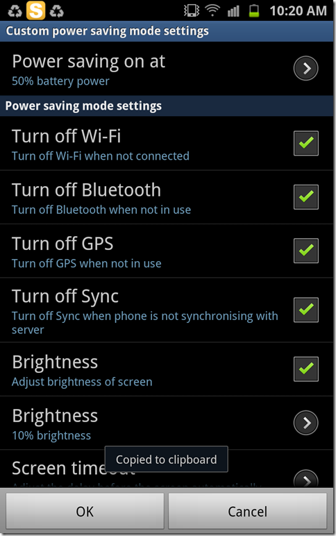 Samsung Galaxy Note Custom Sytem Power Saving Mode