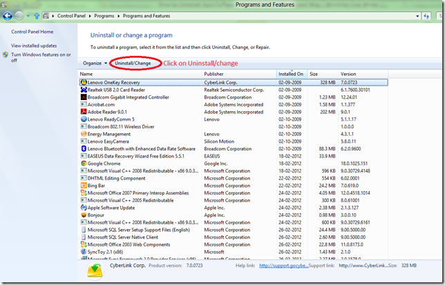 How to Uninstall Apps from Windows 8 using Control Panel