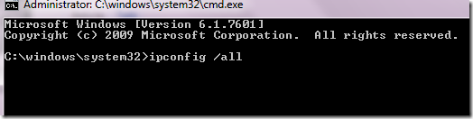 ipconfig all for finding mac address