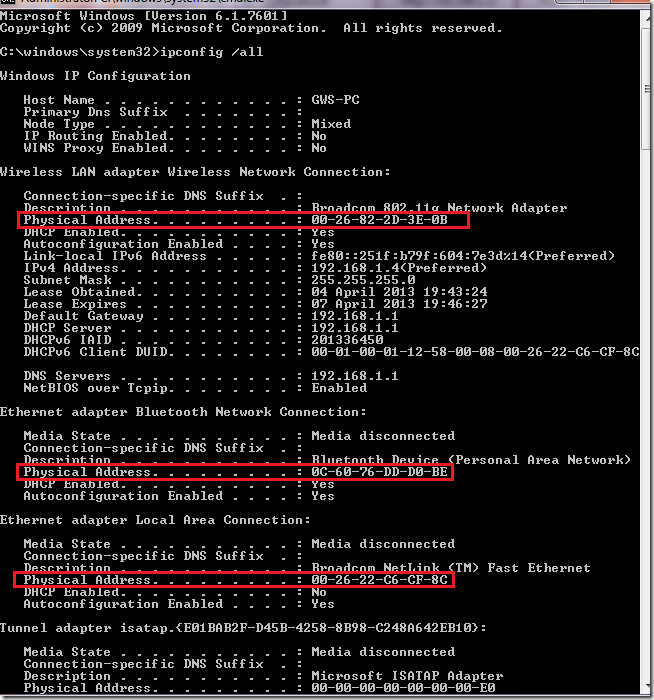 mac address of windows ethernet