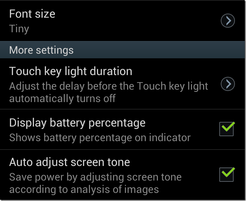 show hide battery percentage on android