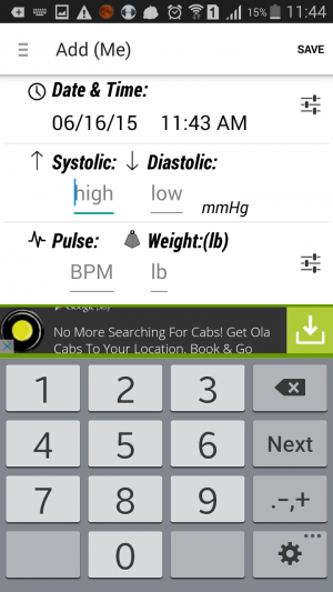 Blood Pressure (BP) Watch- adding BP measurings personal diary app