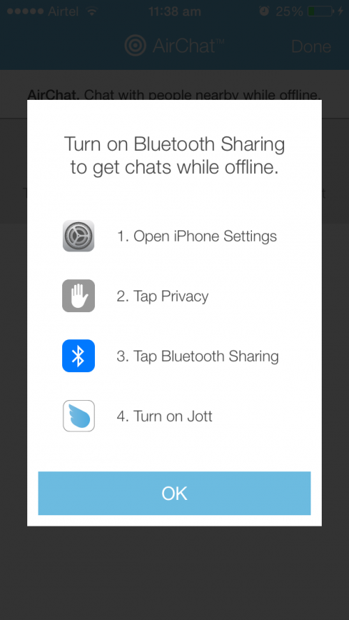 jott messenger app turn on bluetooth notification